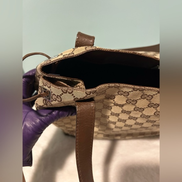 GUCCI Tote Large in Brown Canvas and Leather Materials! Authentic pre-owned - Picture 12 of 16